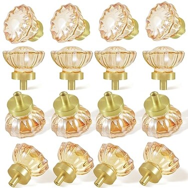 SHINY HANDLES 16 Pack Champagne Crystal Knobs for Dresser Drawer Glass Cabinet Knobs and Pulls with Satin BrassBrushed Gold Base