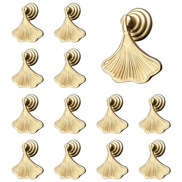 MOROBOR Ginkgo Leaf Shape Knob Handles 12 PCS Golden Drop Pendant Pull HandleHardware Drawer Single Hole Handle for Wardrobe Cupboard Closets Cupboard