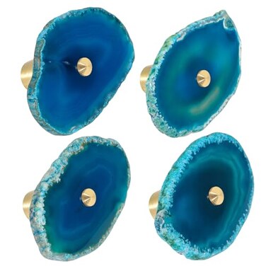 TUMBEELLUWA Natural Blue Agate Slice Cabinet Knobs Set of 4 Decorative Drawer Pull Handles for Dresser Wardrobe Cupboard