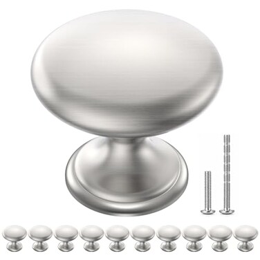POZEAN Cabinet Knobs Brushed Nickel 10 Pack Cabinet Handles Drawer Knobs Solid Knobs Silver with Screws for Dresser Drawer Cabinet Cupboard Modern Kitchen Bedroom and Bathroom Hardware
