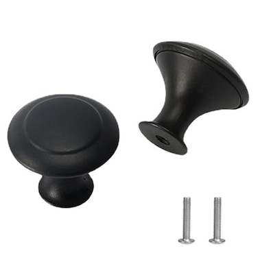 AUXBC 50 Pcs Round Black Cabinet Knobs 30mm Single Hole Mushroom Drawer Handle Pulls Metal for Drawer Closet Dresser Cupboard Wardrobe Door Kitchen with Screws