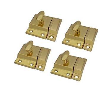QCAA Oval Turn Cabinet Latch for Cupboard Other Furniture Small Brass Plated Made in Taiwan 4 Pack