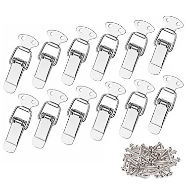 AUHOKY 12Pcs Stainless Steel Spring Loaded Toggle Latches with 48Pcs Mounting Screws Case Box Chest Trunk Latch Catches Hasps Clamps 72mm Overall Length
