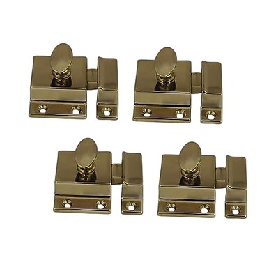 QCAA Traditional Large Oval Turn Cabinet Latch Solid Brass 2 for Cupboard Other Furniture Polished Brass 4 Pack Made in Taiwan
