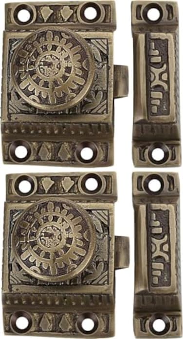 A29 Set of 2 Solid Brass Cabinet Latch Handmade Antique Brass Finish Latch for Cabinet Closet Kitchen Door Sold as Each Windsor Design