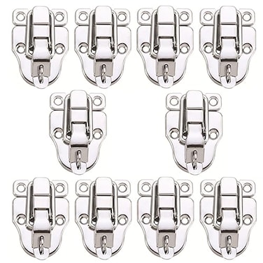 QLXHBOT 10Pack Metal Duckbilled Box Hasp Lock Toggle Latch Catch for Wooden Case Boxes Toolbox Silver