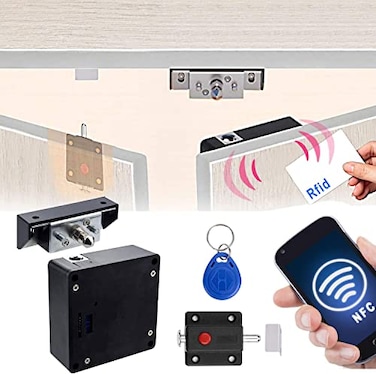 CODACE Electronic Cabinet Lock Smart NFC RFID Locks Hidden DIY Cabinet Lock with Slide Latch Locks for Double Door Cabinets Drawer Wooden Cupboard