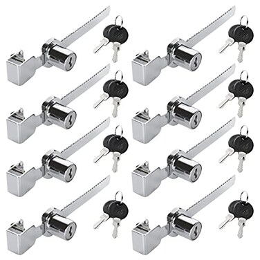 FengWu 8 Pack Display Case with Sliding Glass Door and Ratchet Lock Security Glass Case Keyed Alike