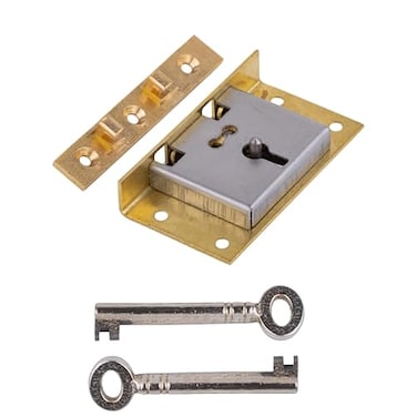 UNIQANTIQ HARDWARE SUPPLY Large Brass Half Mortise Chest or Box Lock with Two Skeleton Keys HL3SB2K