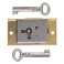 UNIQANTIQ HARDWARE SUPPLY Small Right Hand Cabinet Door or Drawer Brass Plated Half Mortise Lock wTwo Skeleton Keys HL5SB