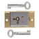 UNIQANTIQ HARDWARE SUPPLY Small Right Hand Cabinet Door or Drawer Brass Plated Half Mortise Lock wTwo Skeleton Keys HL5SB