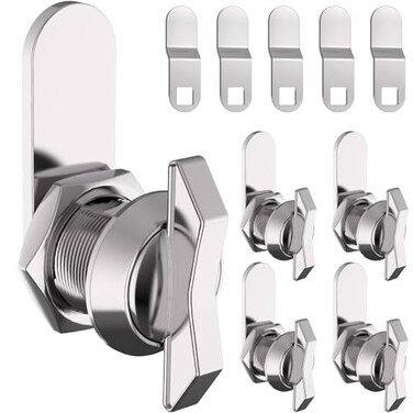 WELLUCK 58 Inch Thumb Operated Offset Cam Lock Set Keyless 5PC Compartment Lock for RV Camper Storage Door Latch Cabinet Mailbox Drawer Cam Latch Excellent Zinc Alloy Replacement Set
