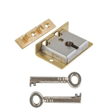 UNIQANTIQ HARDWARE SUPPLY Small Brass Half Mortise Chest or Box Lock with Two Skeleton Keys HL1SB2K