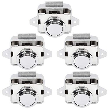 OCGIG 5 PCS Push Button Latch Cabinet Door Catch Keyless Cupboard Locks for RV Yachts Motorhome Camper Caravan Electroplated Silver5PCS