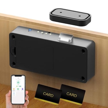 Anweller Smart Cabinet Lock Hidden No Drill Adhesive Baby Proofing Child Proof Drawer Locks Keyless RFID Bluetooth Cabinet Locks for Adults File Kitchen Cupboard Closet Liquor Black