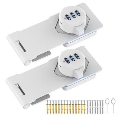 MeBantoo Household Cabinet Password Hasp Locks Cabinet Locks with Combination Door Security Slide Latch for Small Barn Doors Bathroom Outdoor Garden 2 Pack White