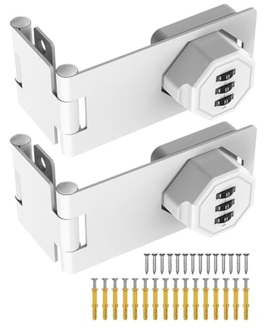 MeBantoo 90 Degree Cabinet Combination Door Lock Latch Zinc Alloy Password Rotary Hasp Lock Keyless Folding Latches for Office File Cabinet Drawers Cupboard Small Doors Locker 2 White