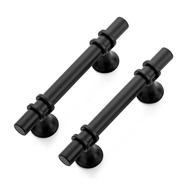 Ravinte 15 Pack 5 Inch Cabinet Pulls Kitchen Cupboard Handles with Round Base Matte Black Drawer Pulls Cabinet Handles 5 Length 3 Hole Center