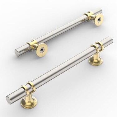 Amerdeco 10 Pack Brushed Satin Nickel and Gold Cabinet Pulls 5 Inch128MM Hole Centers Kitchen Cabinet Handles Cabinets Hardware Drawer Pulls ZH0058