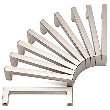 KOOFIZO Solid Square Bar Cabinet Handle Brushed Nickel Furniture Pull 38 Inch96mm Screwhole Distance 10Pack for Kitchen Cupboard Door Bedroom Dresser Drawer Bathroom Wardrobe Hardware