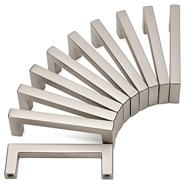 KOOFIZO Solid Square Bar Cabinet Handle Brushed Nickel Furniture Pull 3 Inch76mm Screwhole Distance 10Pack for Kitchen Cupboard Door Bedroom Dresser Drawer Bathroom Wardrobe Hardware