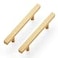 Ravinte 10 Pack Brass 3 Inch Hole Center Champagne Gold Handles Square Cabinet Hardware Stainless Steel Pulls for Kitchen Cupboard Drawers 5 Inch Overall Length