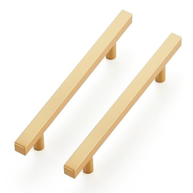 Ravinte 10 Pack Brass 412 Inch Hole Center Champagne Gold Handles Square Cabinet Hardware Stainless Steel Pulls for Kitchen Cupboard Drawers 7 Inch Overall Length