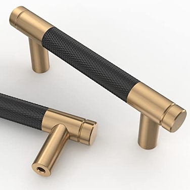 Asidrama 10 Pack 3 Inch76mm Matte Black and Champagne Bronze Cabinet Pulls Knurled Cabinet Handles Cupboard Handles Kitchen Cabinet Hardware for Cupboard Drawer Pulls
