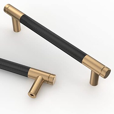 Asidrama 10 Pack 5 Inch128mm Matte Black and Champagne Bronze Cabinet Pulls Knurled Cabinet Handles Cupboard Handles Kitchen Cabinet Hardware for Cupboard Drawer Pulls