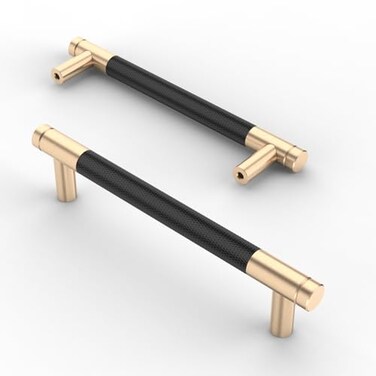 Asidrama 10 Pack 5 Inch128mm Matte Black Cabinet Pulls Knurled Cabinet Handles Gold Cupboard Handles Kitchen Cabinet Hardware for Cupboard Drawer Pulls