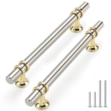 Rergy 10 Pack 5 Inch Brushed Nickel Cabinet PullsBrushed Nickel and Gold Cabinet PullsHeavyDuty Kitchen Cabinet HandlesRustResistant Zinc Alloy Drawer Handles for CupboardClosetBathroom