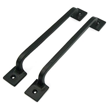 CRAFTSMAN ROAD Black Cast Iron Pull Handles 12 inch Squared Base Set of 2 Cabinet Door Handles Gate Handle Pull Barn Door Hardware Grab Handles