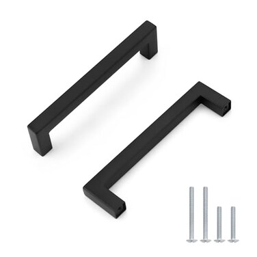 Probrico 10 Pack Square Black Kitchen Cabinet PullsStainless Steel 5inch Hole Centers Black Cabinet HandlesSquare Corner Bar Black Dresser Drawer Pull Handles