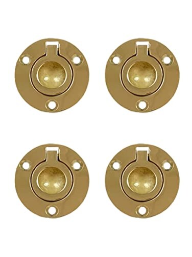 QCAA Solid Brass Flush Ring Pull Round 112 Polished Brass 4 Pack
