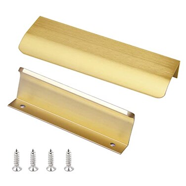 JOOJA 10 Pack Modern Style Finger Edge Pull Furniture DrawerHandles Hidden Cabinet Kitchen Drawer Handles Knobs Brushed Brass 150128 mm