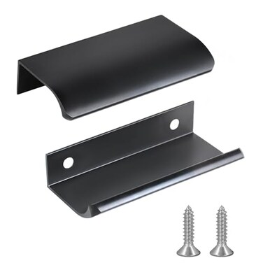 JOOJA 10 Pack Modern Style Finger Edge Pull Furniture DrawerHandles Hidden Cabinet Kitchen Drawer Handles KnobsBlack 80mm
