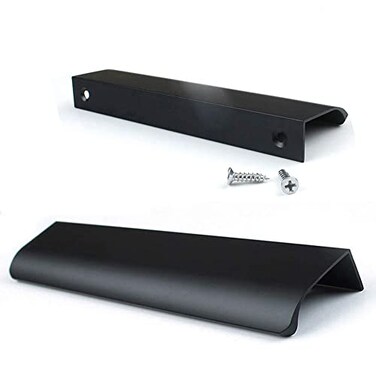 JOOJA 10 Pack Modern Style Finger Edge Pull Furniture DrawerHandles Hidden Cabinet Kitchen Drawer Handles Knobs 200mm Black