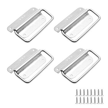 Jiozermi 4 Pcs Chest Handles 3 Inch Pull Handles with Screws Stainless Steel Foldable Pull Ring Handle for Toolbox Heavy Duty Surface Mount Case Handle Silver