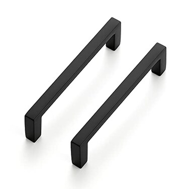 Ravinte 10 Pack Matte Black Cabinet Pulls 334 Inch 96mm Hole Center Slim Kitchen Handles Square Drawer Pulls for Cabinets Cupboards Hardware