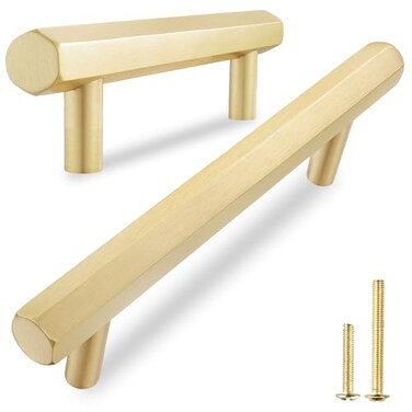 QOGRISUN 2Pack Solid Brass Cabinet Pulls Hexagon Drawer Handles 334Inch Hole Center Suitable for Kitchen Bathroom Dresser Cupboard Hardware 53Inch Total Length Brushed Finish
