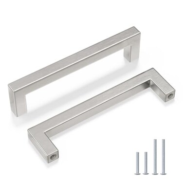 Goldenwarm 15 Pack 5 Inch Brushed Nickel Cabinet Handles Kitchen Brushed Satin Nickel Drawer Pulls Stainless Steel 128mm Cabinet Hardware Square Bar Modern Cabinet Pulls for Kitchen