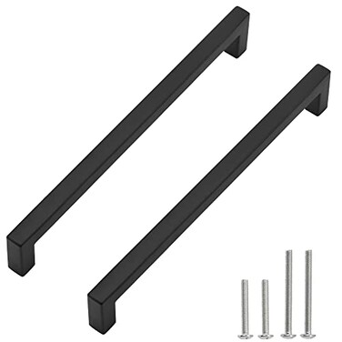 Redunest Cabinet Pulls Matte Black Cabinet Handles Square Drawer Pulls 10 Pack 10 Inch Stainless Steel Kitchen Door Cupboard Cabinet Handles Drawer Hardware Handles 256mm Hole Centers