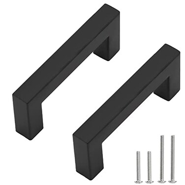 Redunest Cabinet Pulls Matte Black Cabinet Handles Square Drawer Pulls 2 Pack 3 Inch Stainless Steel Kitchen Door Cupboard Cabinet Handles Drawer Hardware Handles 76mm Hole Centers