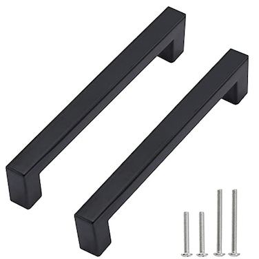 Redunest Cabinet Pulls Matte Black Cabinet Handles Square Drawer Pulls 10 Pack 5 Inch Stainless Steel Kitchen Door Cupboard Cabinet Handles Drawer Hardware Handles 128mm Hole Centers