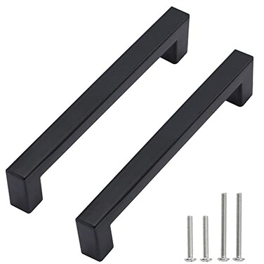 Redunest Cabinet Pulls Matte Black Cabinet Handles Square Drawer Pulls 2 Pack 5 Inch Stainless Steel Kitchen Door Cupboard Cabinet Handles Drawer Hardware Handles 128mm Hole Centers