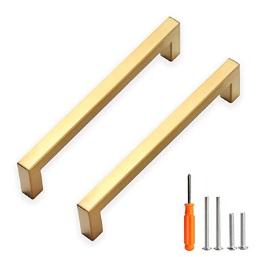 Redunest Cabinet Pulls Gold Cabinet Handles Square Drawer Pulls 10 Pack 614 Inch Stainless Steel Kitchen Door Cupboard Cabinet Handles Drawer Hardware Handles 160mm Hole Centers
