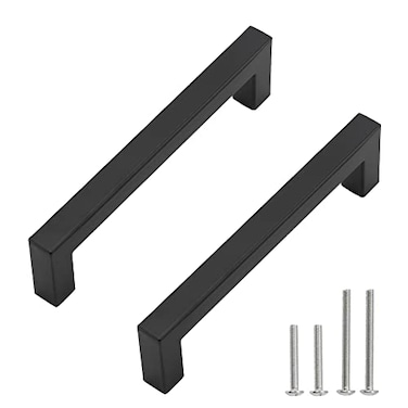 Redunest Cabinet Pulls Matte Black Cabinet Handles Square Drawer Pulls 2 Pack 614 Inch Stainless Steel Kitchen Door Cupboard Cabinet Handles Drawer Hardware Handles 160mm Hole Centers