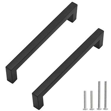 Redunest Cabinet Pulls Matte Black Cabinet Handles Square Drawer Pulls 2 Pack 712 Inch Stainless Steel Kitchen Door Cupboard Cabinet Handles Drawer Hardware Handles 192mm Hole Centers