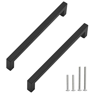 Redunest Cabinet Pulls Matte Black Cabinet Handles Square Drawer Pulls 2 Pack 845 Inch Stainless Steel Kitchen Door Cupboard Cabinet Handles Drawer Hardware Handles 224mm Hole Centers