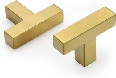 Goldenwarm Brushed Brass Cabinet Knobs Gold Bar Knob Kitchen Drawer Handles LSJ12GD Metal Drawer Knobs 2 Overall Length Bathroom Knobs Gold Cabinet Drawer Handles 5 Pack